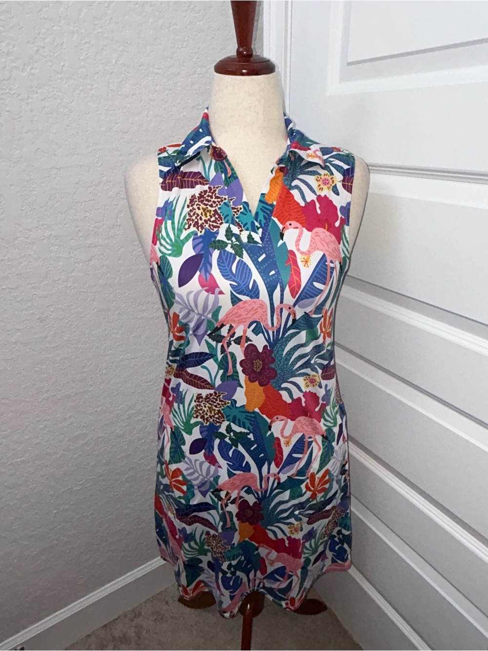 Gottex Tropical Animal Flamingo Print Sleeveless Dress